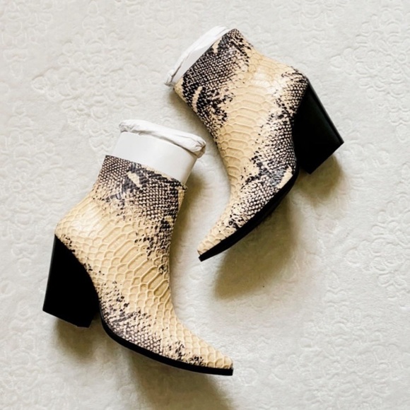 SOLD Jeffrey Campbell x Free People Flynn Leather Snakeskin Heeled Booties - Picture 4 of 7